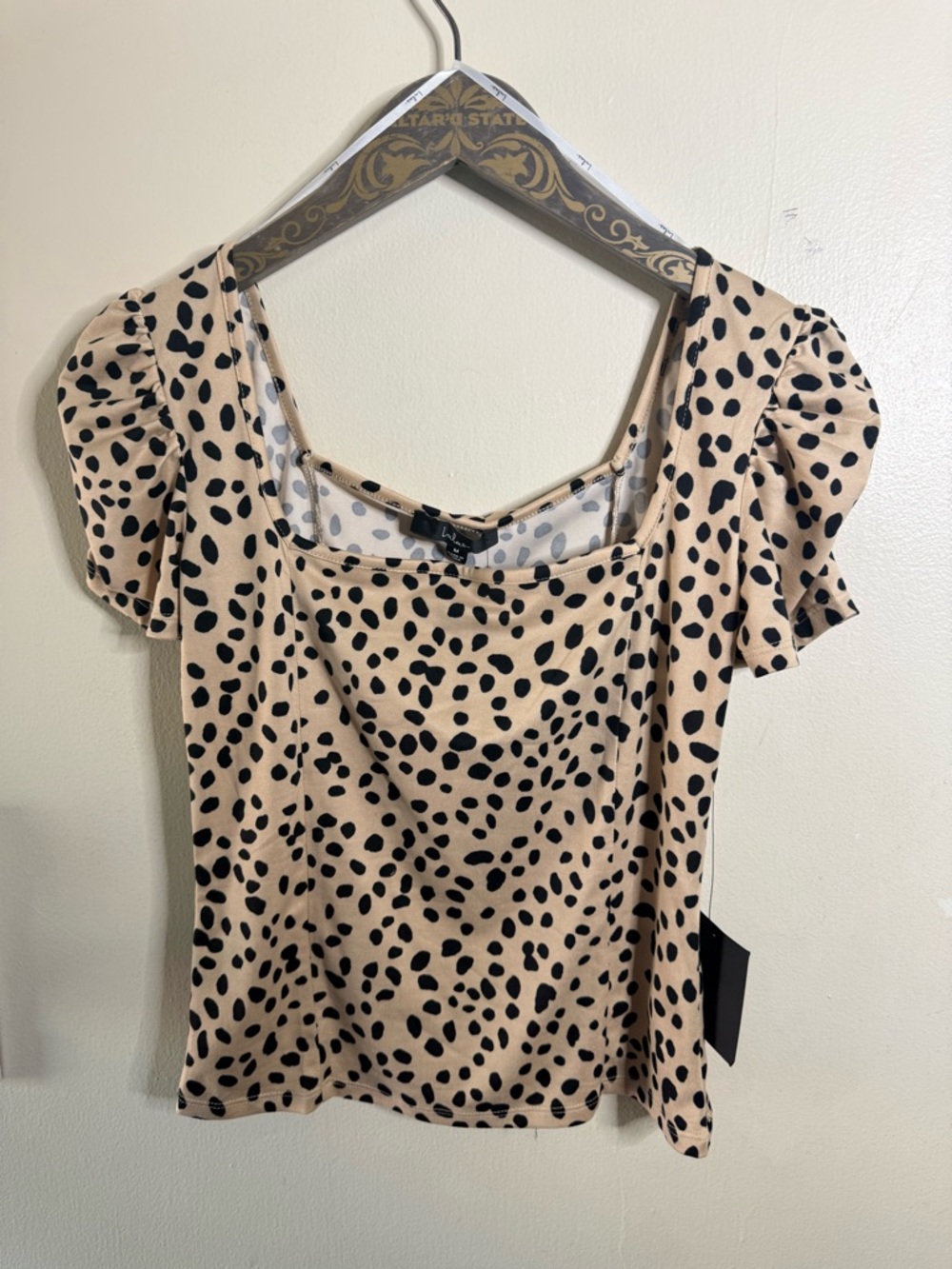 Lulu's Cream Leopard Print Square Neck Puff Sleeve Bodysuit - Picture 8 of 8